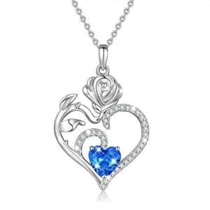 Collar Heshpaws 925 Sterling Silver Birthstone Rose Flower Heart Pendant 18+2""