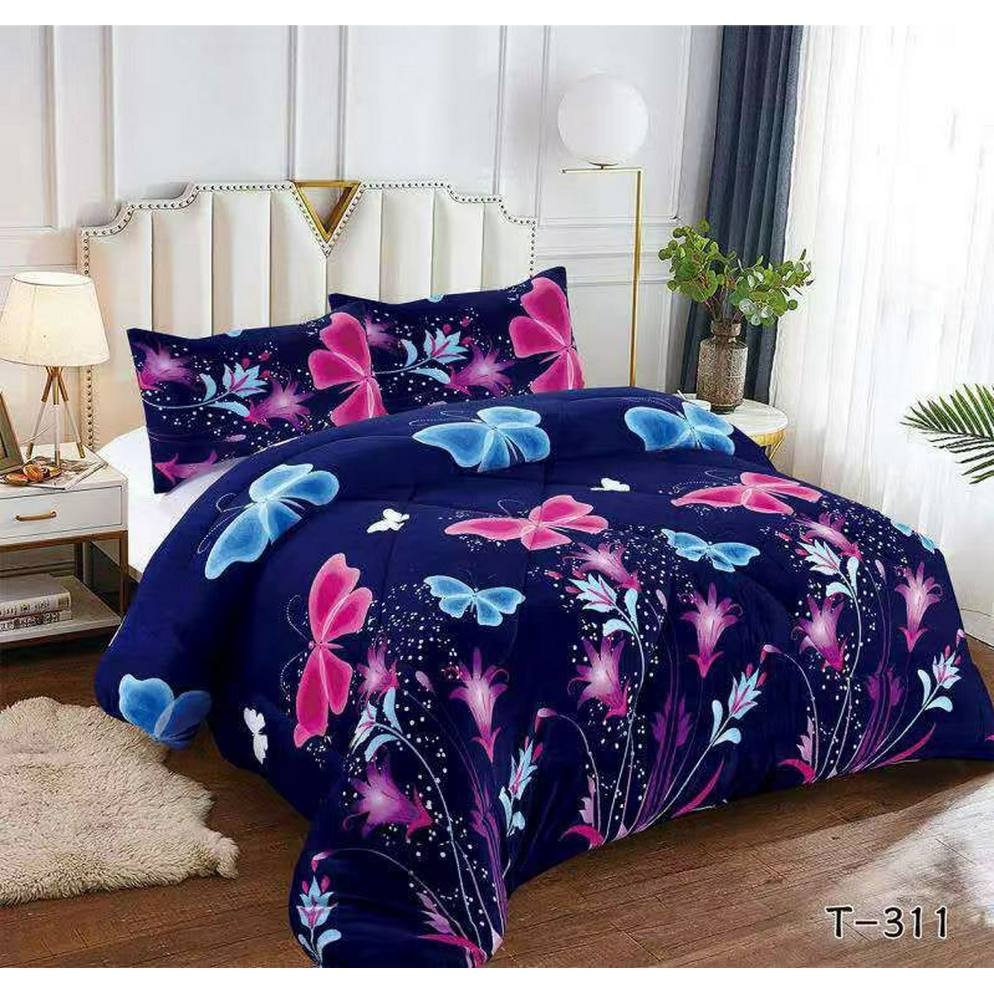 Aladdins Shop - Cobertor De Invierno De Plush Y Chiporro 1,5 Plaza Azul Con Mariposas