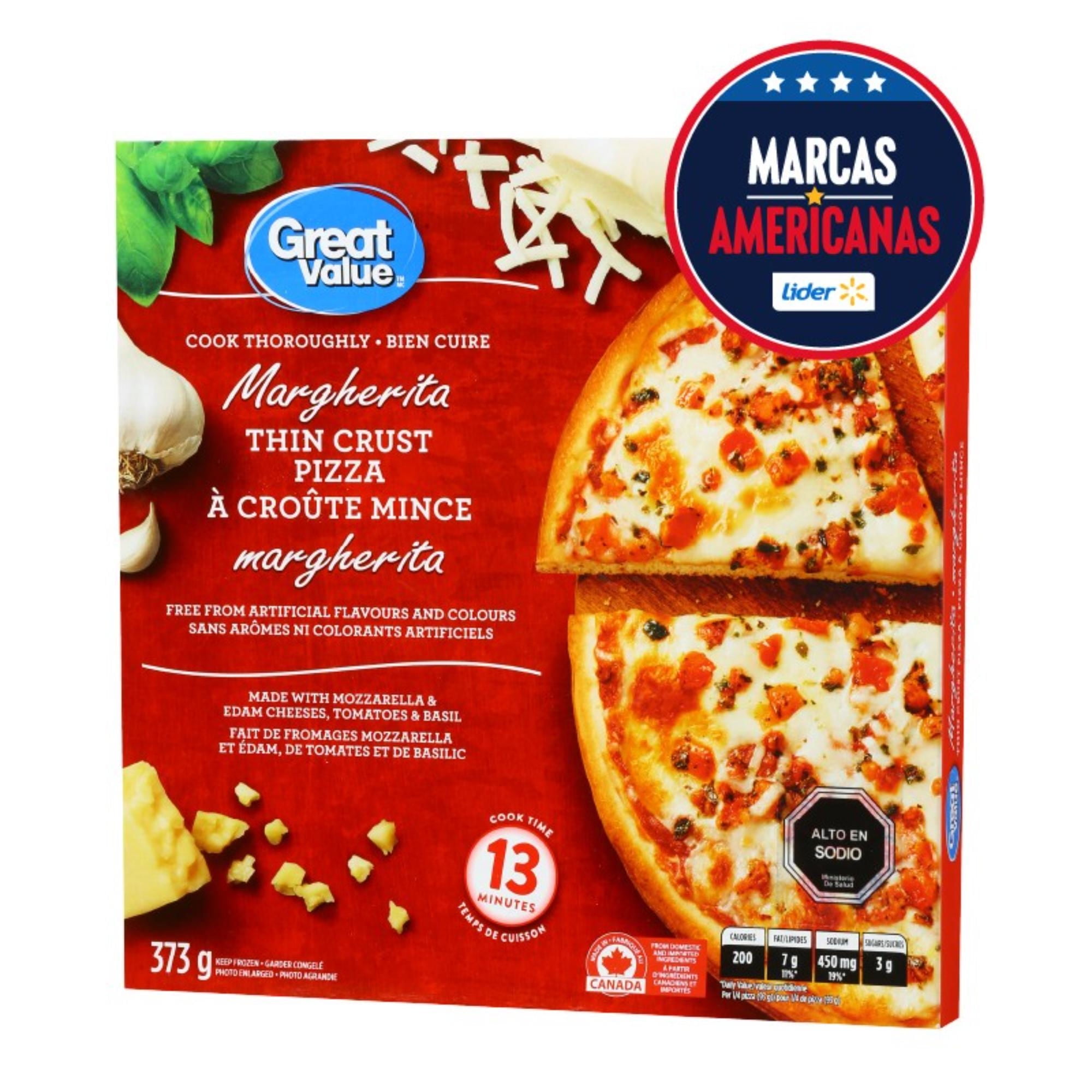 Pizza Margarita Masa Delgada 373 g Great Value