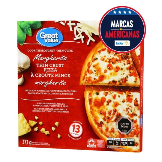 Pizza Margarita Masa Delgada 373 g Great Value