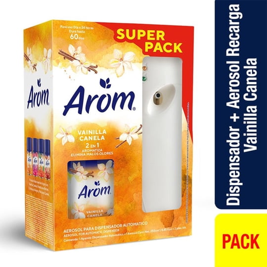Dispensador + Aromatizante Ambiental Repuesto Aerosol Vainilla Canela Pack Caja