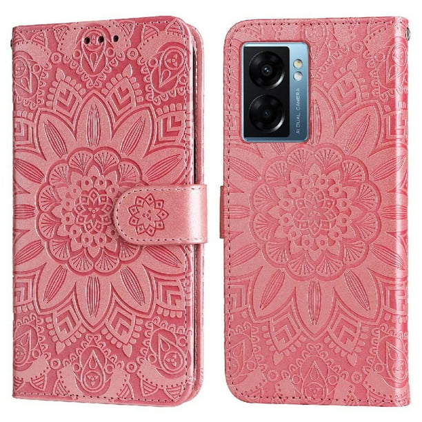 Funda tipo cartera FOXDOCK para Realme Narzo 50 5G , diseño girasol en relieve, cuero PU, cierre magnético, soporte y tarjetero