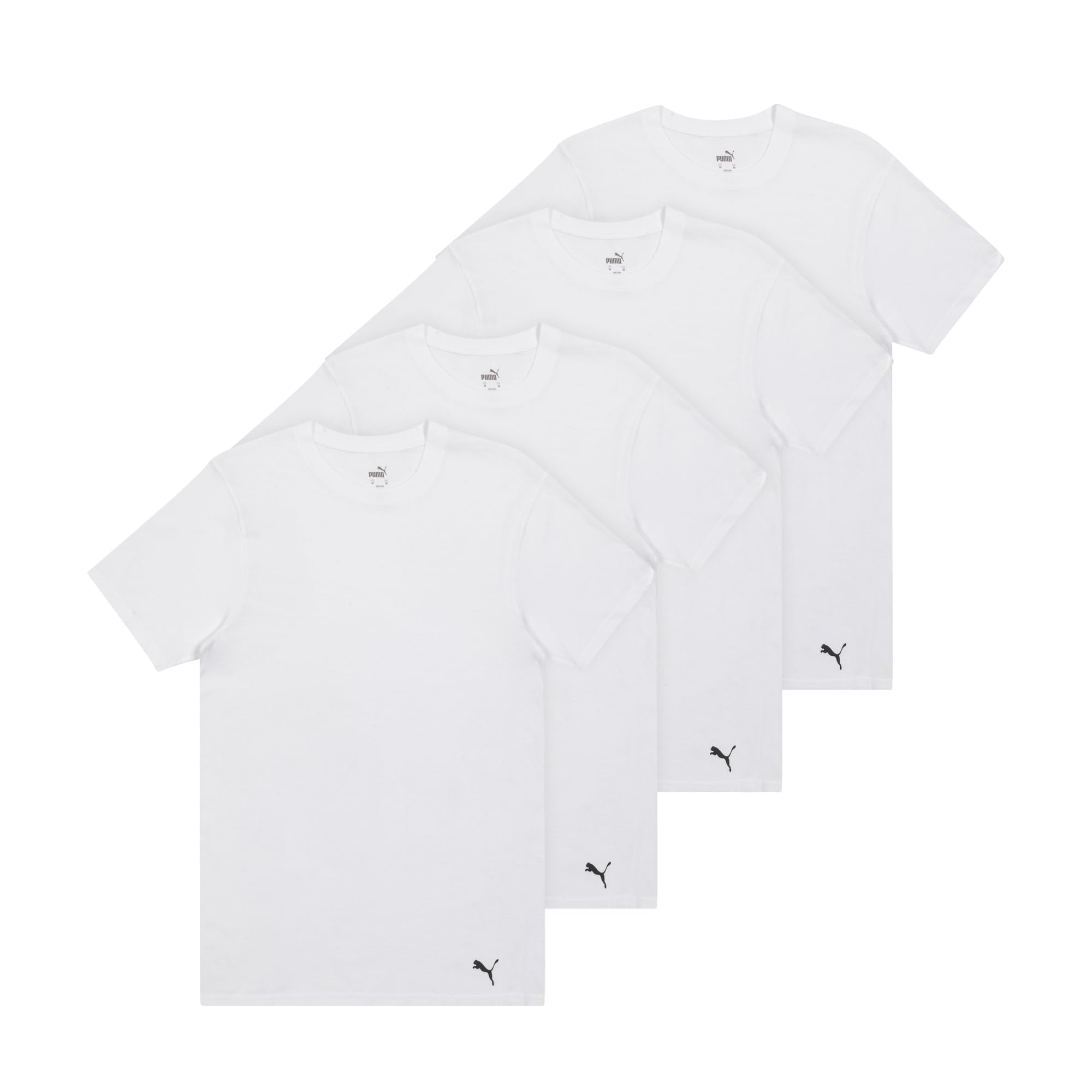 Camiseta Puma Para Hombre Con Cuello Redondo, 4 Unidades, Color Blanco Tradicional