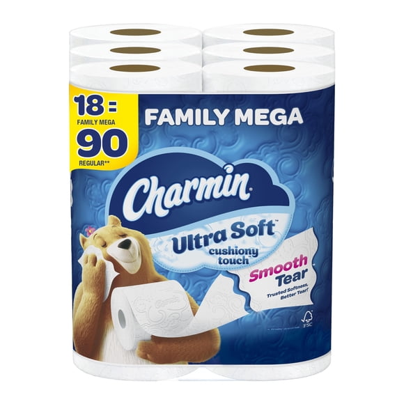 Papel higiénico Charmin Ultra Soft Cushiony Touch, 18 mega rollos