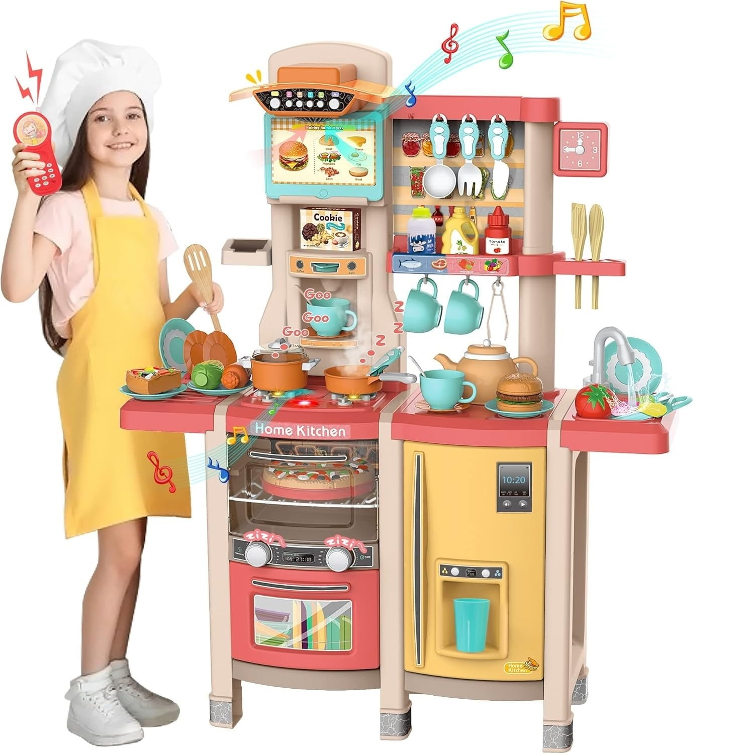 Genérico - Cocina 100 Cm Rosada Con 66 Pcs