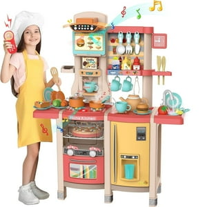Genérico - Cocina 100 Cm Rosada Con 66 Pcs