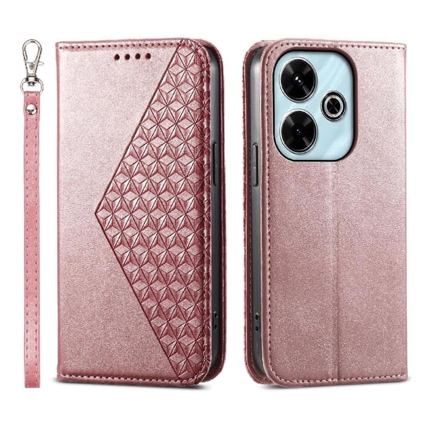 Funda Flip FOXDOCK para Xiaomi POCO M6 Pro 4G , Estilo Billetera con Diseño Rombo, Correa de Mano y Soporte, Uso Diario