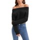 thumbnail image 1 of ATHLECHIC Mujeres Suéteres Recortados Hombros Descubiertos Manga Murciélago Suéter de Punto Tops M Negro, 1 of 5