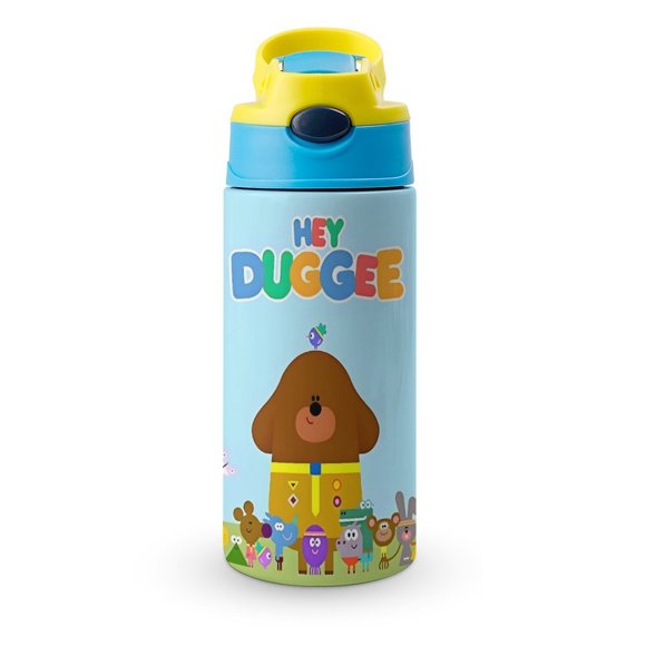 Hey Duggee Botella de Agua con Tapa Pop Top de Un Toque, Acero Inoxidable, a Prueba de Fugas, para Deportes, Botella Infantil azul 12 oz