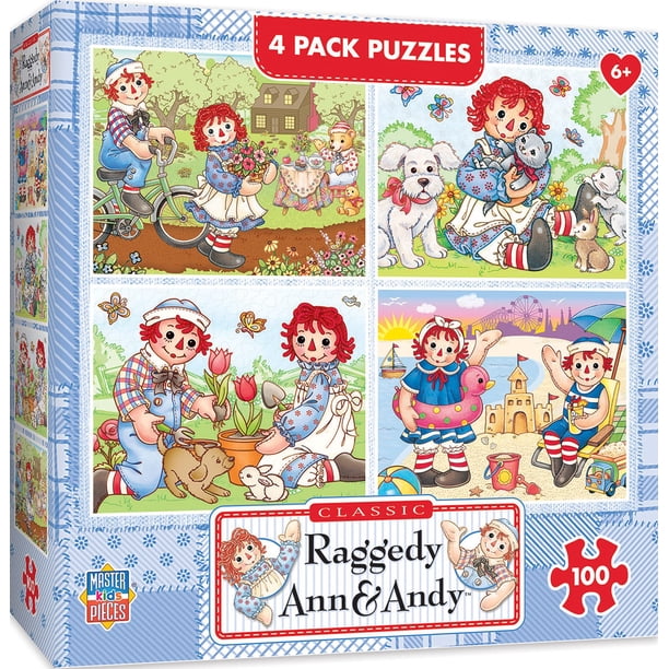 Juego de rompecabezas MasterPieces Raggedy Ann, paquete de 4 unidades, 100 piezas para niños