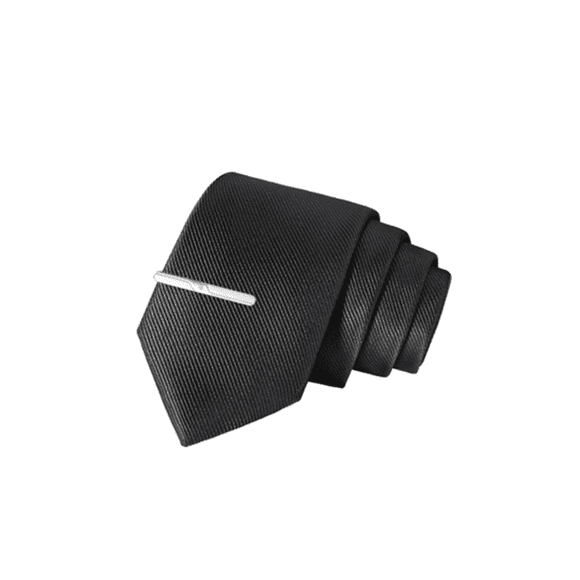 Set corbata, pañuelo seda, gemelos, clip, negro