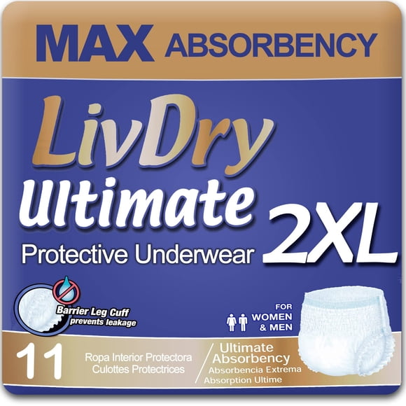 Ropa interior para incontinencia para adultos LivDry Ultimate XXL, paquete de 11