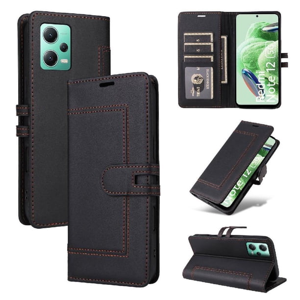 Premium Wallet Case for Xiaomi Redmi Note 12 5G with Card Slots & Kickstand, Flip Cover Black