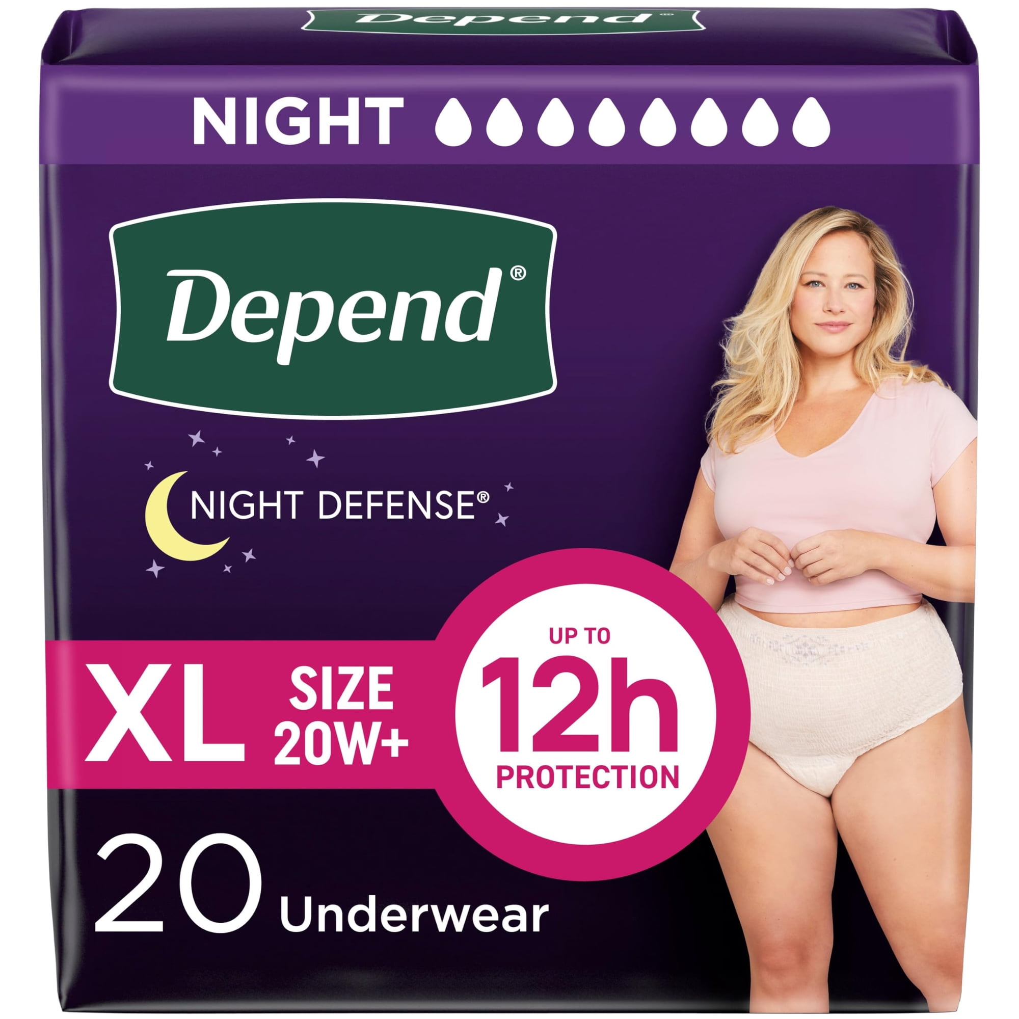 Ropa Interior Para Incontinencia Depend Night Defense Para Mujer, Xl 20u
