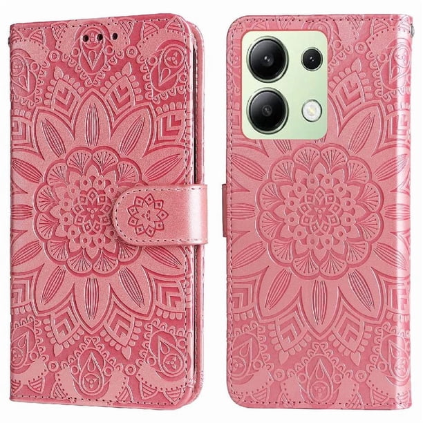 Funda tipo cartera FOXDOCK para Xiaomi Redmi Note 13 4G , diseño girasol en relieve, cuero PU, cierre magnético, soporte y tarjetero