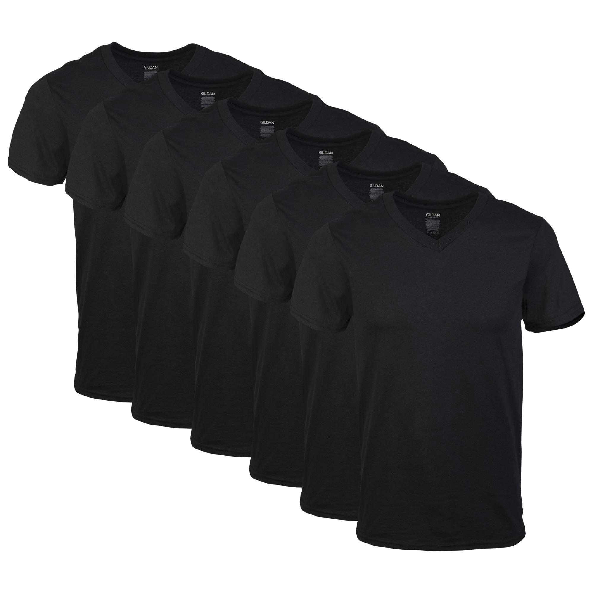 Camisetas De Cuello En V Para Hombre Gildan, Paquete Múltiple, Negras, 2xl, 6 Unidades