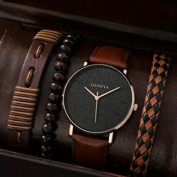3pcs/set Men's Casual Analog Watch And Classic Bracelets Set (1 Watch+2 Bracelets)