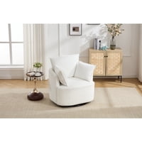 M&Ms - White Swivel Accent Chair,Round Swivel Barrel Chair,Armchair Upholstered Living Room Chair Corduroy Reading Chair Single Sofa Chair For Bedroom Apartment Office
