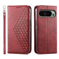Funda Flip Foxdock Para Google Pixel 9 , Estilo Billetera Con Diseño Rombo, Correa De Mano Y Soporte, Uso Diario