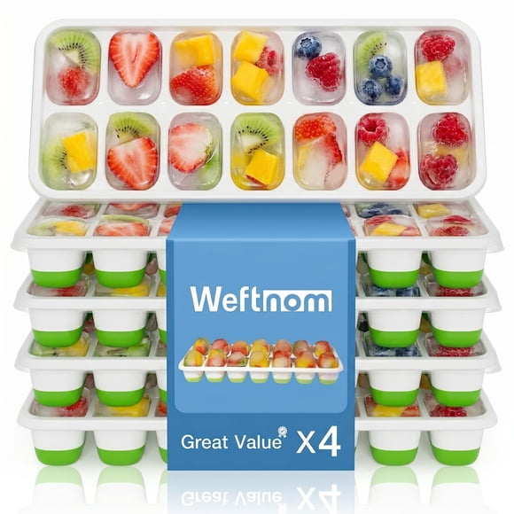 Bandejas para Cubitos de Hielo Weftnom Paquete de 4 de Silicona con 56 Cubos y Tapas