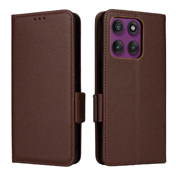 Funda Cartera para Motorola Moto Edge 60 Pro Tapa Flip con Ranuras y Soporte Marrón