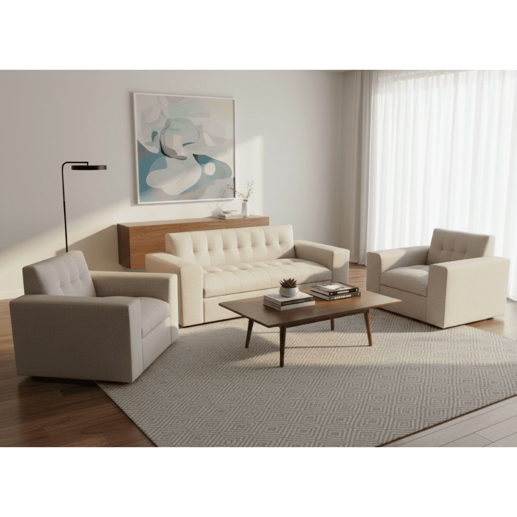 Muebles New - Juego De Living Tres Cuerpos Beige Lino