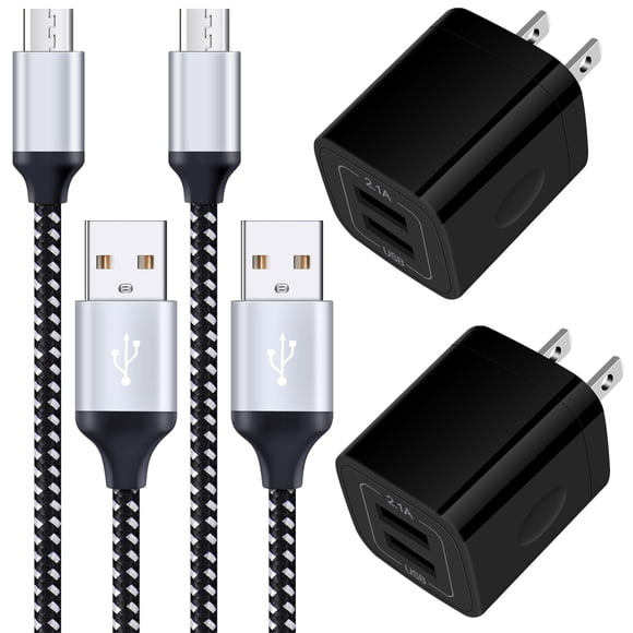 Cargador VIFIGEN Android, paquete de 2 unidades, 2,1 A, con cable micro USB de 6 pies