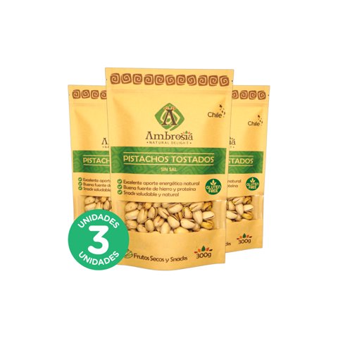 Ambrosia Spa - Pack 3, Pistachos Tostados Sin Sal 300Gr