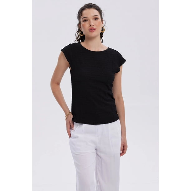 Polera Mujer Espalda Escote Cuadrado Negro