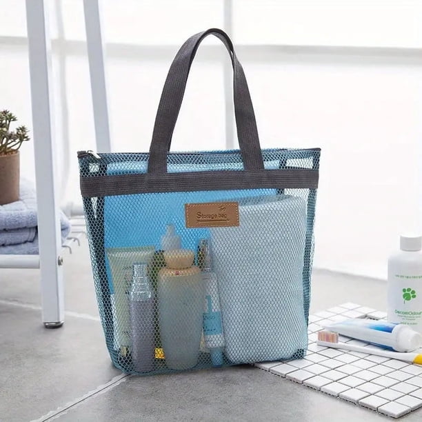 Travel in Style with our Compact Mesh Beach Bag - Your Ultimate Storage Solution for Toiletries, Gym, Bath, Cosmetics, and More!