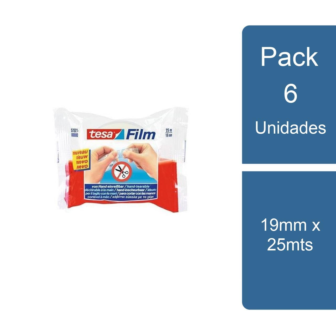 Tesa - Pack 6 Cintas Adhesivas Para Escritorio Corte Facil 19mm X 25mts