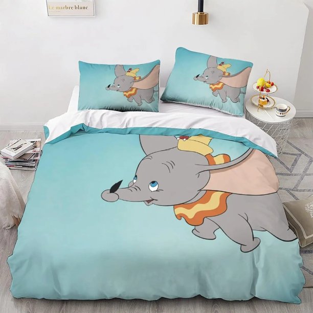 Anime Dumbo Blue Cartoon Kids Bedding Set ,Boys Girls Twin Queen Size ,Duvet Cover Pillowcase ,Exquisite gifts Bed Sheets