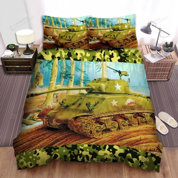 Military Weapon In Ww M Series Us Tank Quilt Duvet Cover Set Doona Cover 3-Piece Bedding Set