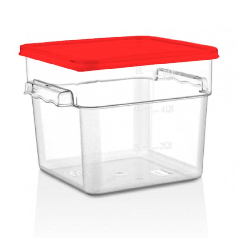 Imahe - Recipiente Policarbonato Cuadrado 7.6 Litros Con Tapa Roja