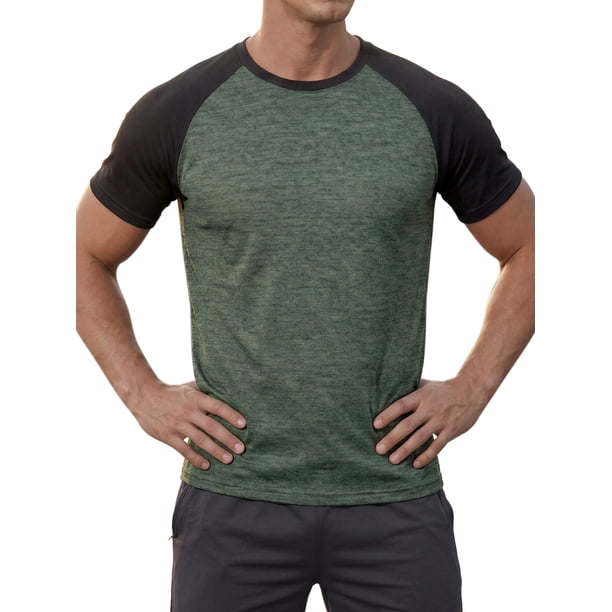 INSPIRE CHIC Camiseta de Hombre Raglán de Manga Corta Cuello Redondo Casual Camisetas de Béisbol 3XL Verde Oliva