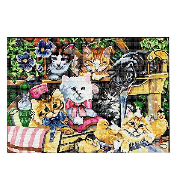 Kits de punto de cruz estampados de la familia Cats para la decoración del hogar para principiantes 47 x 35 cm 14 u.