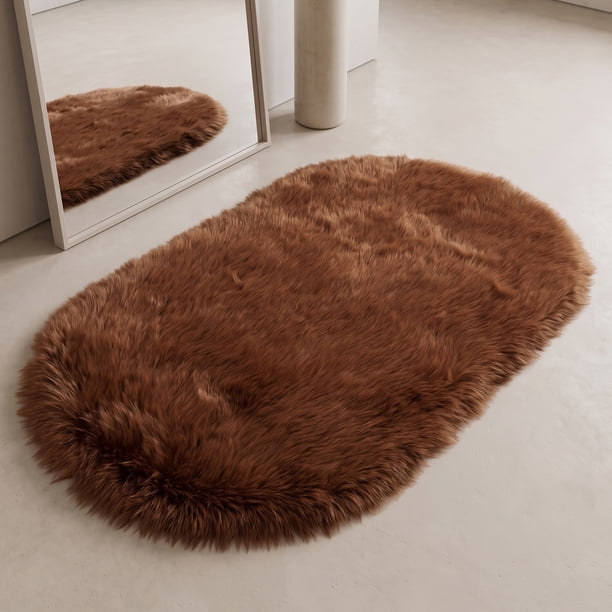 REGALWOVEN Alfombra de Área Suave y Peluda, Alfombras de Dormitorio Ultra Esponjosas, Alfombra Peluda Antideslizante para Habitación, Guardería, Piso al Lado de la Cama Marrón 24" x 16"