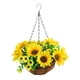 thumbnail image 3 of Flores artificiales en cesta colgante, girasoles de seda artificial, maceta para patio, celebración de novia, decoración de jardín de baño de flores, 3 of 5
