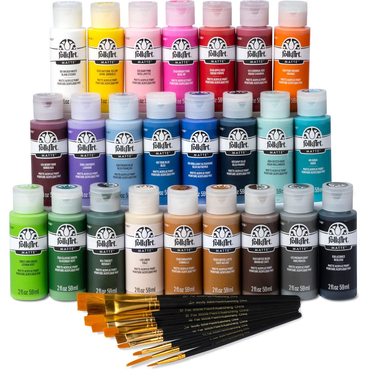Set De Pintura Artesanal Folkart 99445 Con 24 Botellas De 60 Ml Y Pinceles