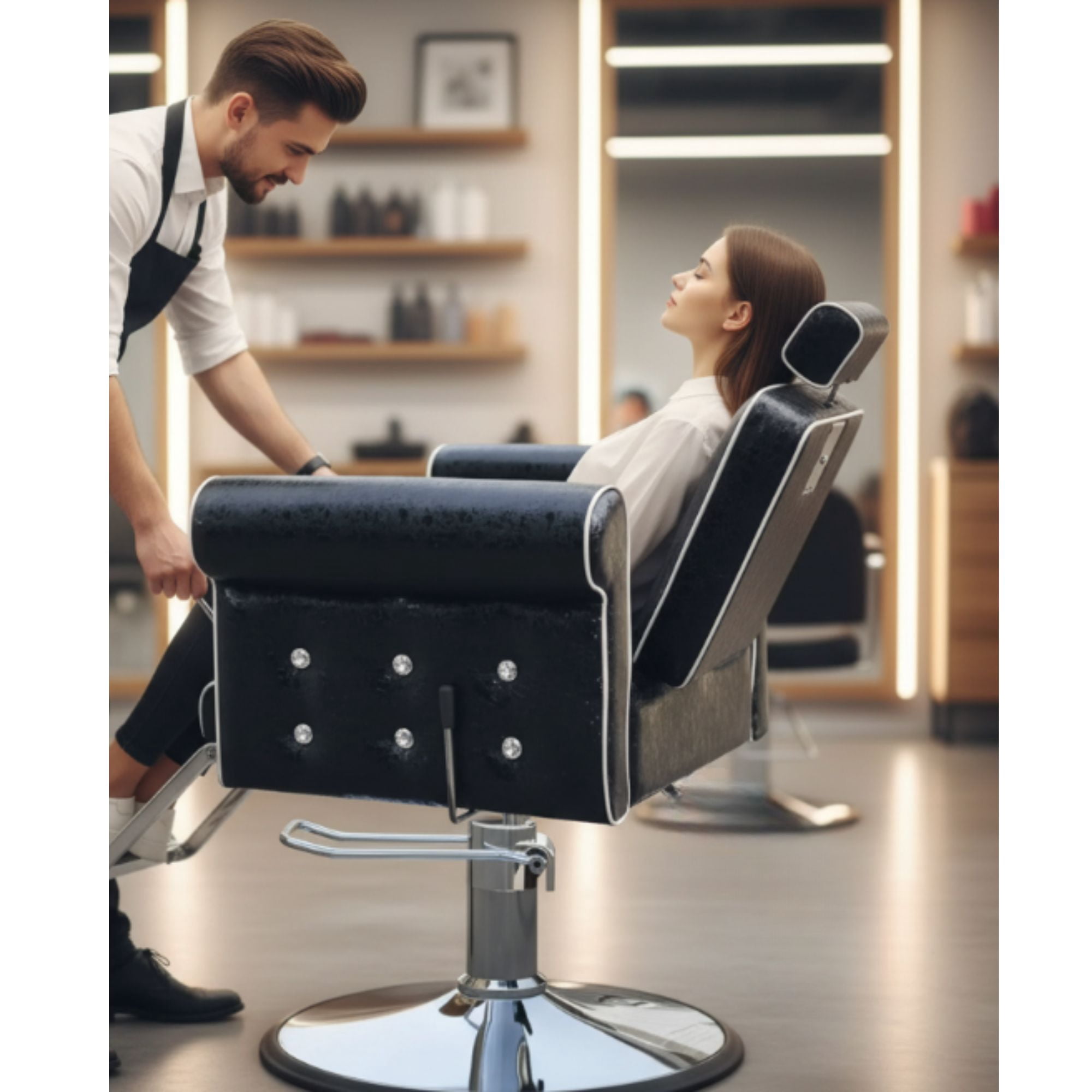 Velazio - Silla De Peluqueria Barberia Camila Reclinable Giratoria Hidraulica