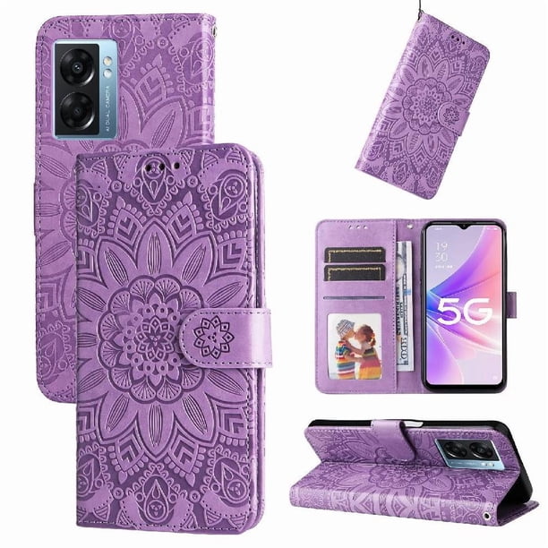 Funda tipo cartera FOXDOCK para Realme Narzo 50 5G , diseño girasol en relieve, cuero PU, cierre magnético, soporte y tarjetero