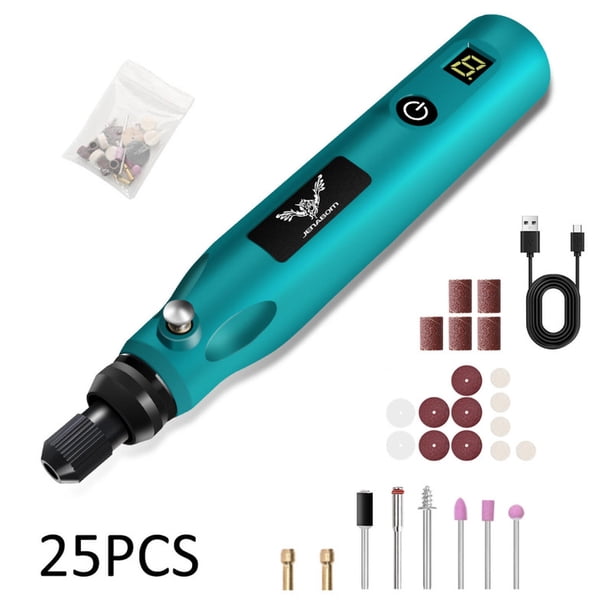 Herramienta rotativa inalámbrica azul, juego de accesorios de 25 piezas, kit de herramienta rotativa eléctrica con carga USB y velocidad variable, adecuada para proyectos de manualidades.
