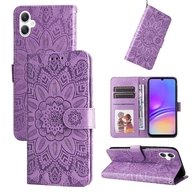 Funda tipo cartera FOXDOCK para Samsung Galaxy A06 5G , diseño girasol en relieve, cuero PU, cierre magnético, soporte y tarjetero