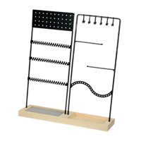 Magideal - Soporte Para Presentación De Joyería Multifunción Con Bandeja De Almacenamiento De Madera, Soporte Para Collar, Pendientes Y Pulsera, Colgador Para Ha