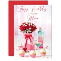 Tarjeta De Cumpleaños Giftzie Heartfelt Para Mamá Con Rosas Rojas Y Magdalenas