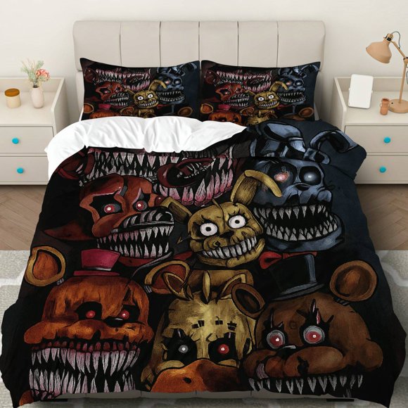 Duvet Cover Set Includes 1 Duvet Cover + 2 Pillowcases (no Filling) Horror Mask Spooky Night Theme Halloween Bedding Set Eerie Grinning Face Pattern Suitable fo