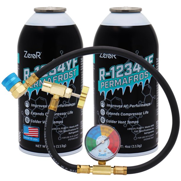 Potenciador de rendimiento para aire acondicionado ZeroR R1234YF, 2 latas, manómetro de 61 cm