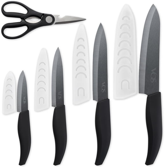 Juego de cuchillos Vos de 5 piezas, cerámicos, mango negro, aptos para lavavajillas