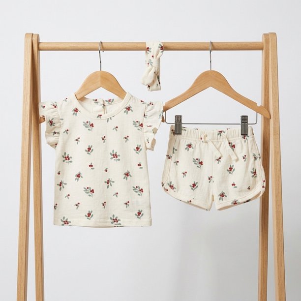 Conjunto Para Niña De Polera Y Short + Diadema 3 Prendas Primavera Verano