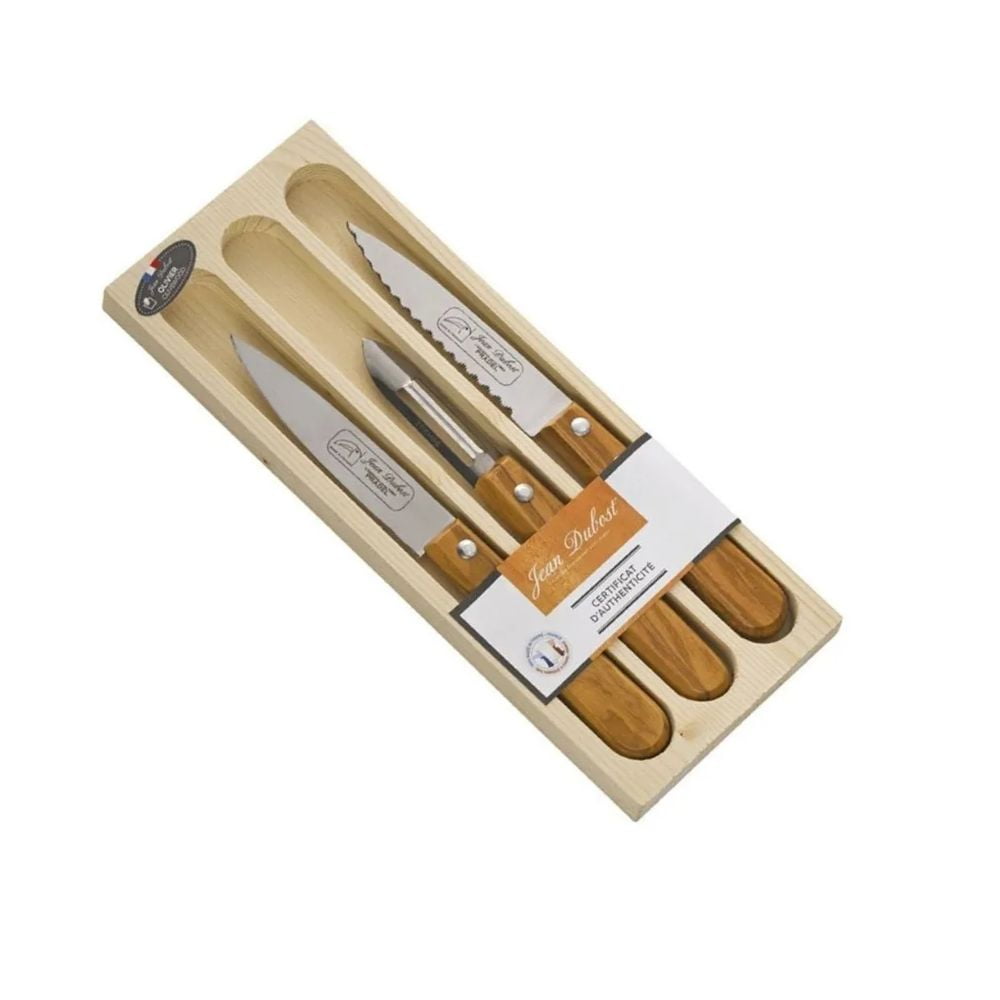 Laguiole Jean Dubost - Set 3 Cuchillos Para Verdura Madera Olivo